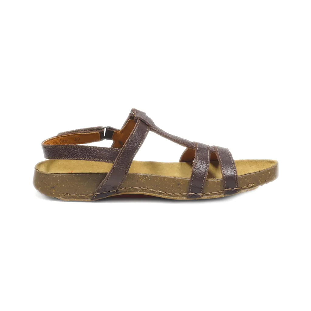 Art Flat Sandals Leather Brown Colour For Women