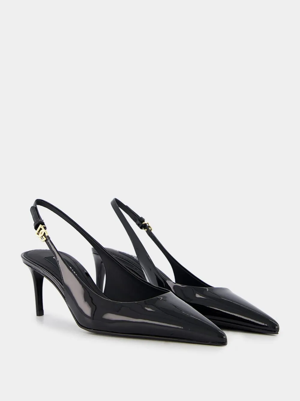 Black Leather 60mm Slingback Heels