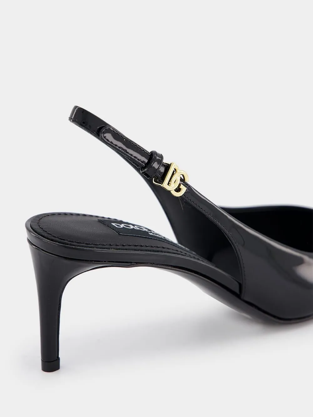 Black Leather 60mm Slingback Heels