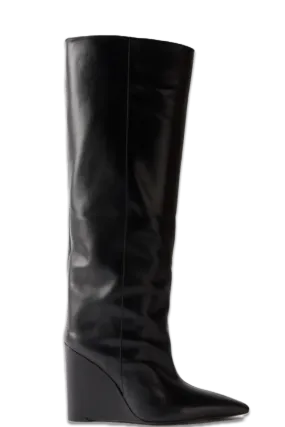 Black Leather Wedge Boots