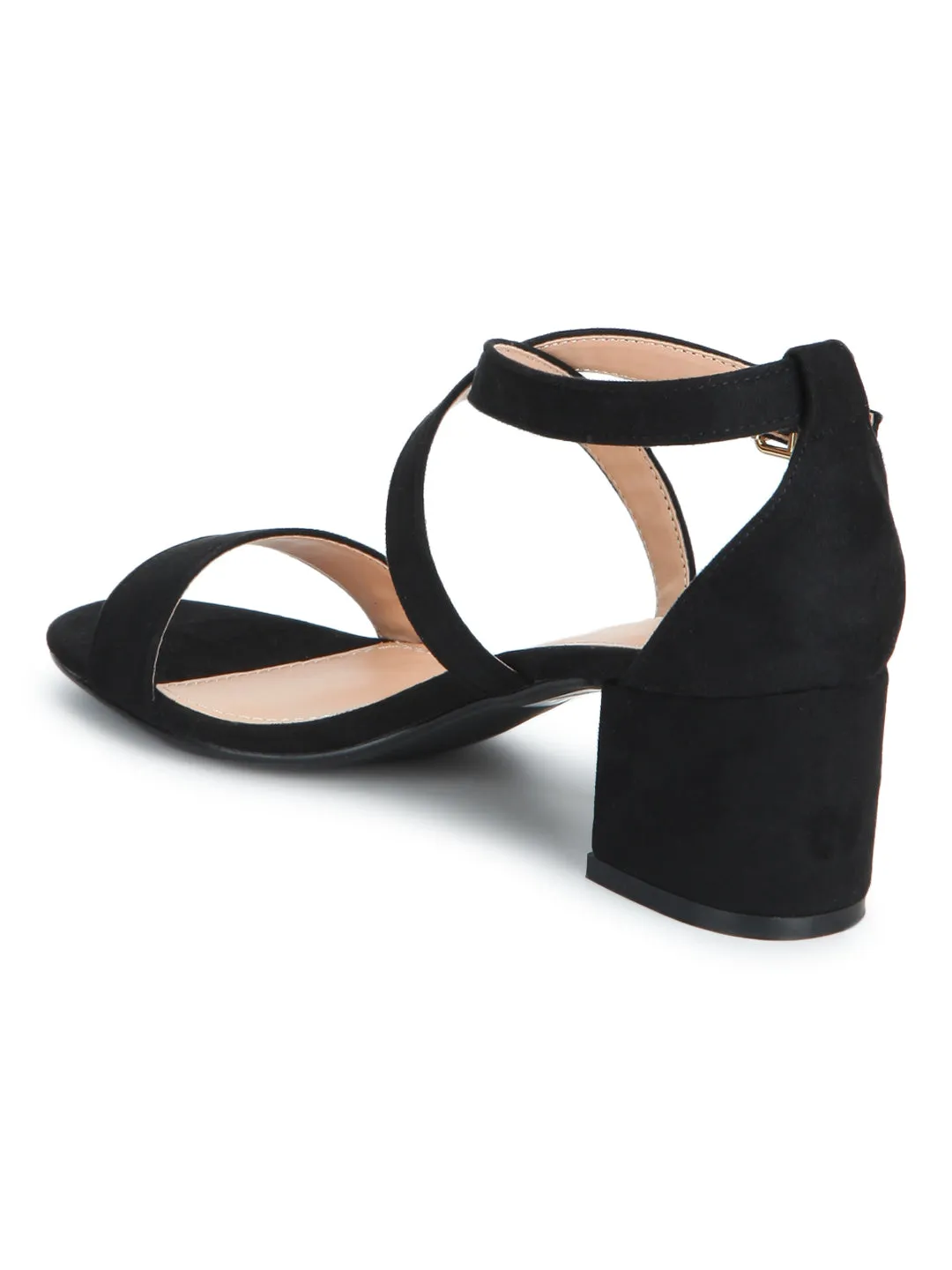 Black Micro Crossover Strap Low Block Heels