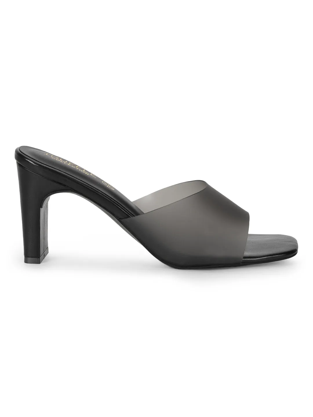 Black PU Perspex Slim Block Heel Clear Mules (TC-SLC-B-74-BLK)