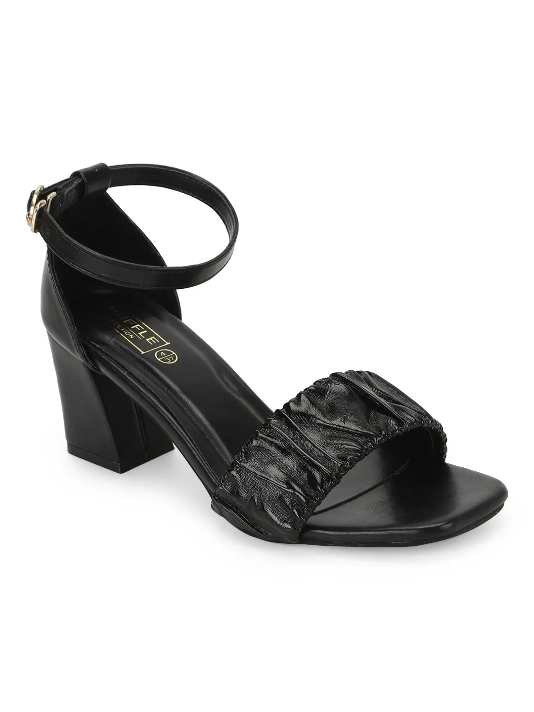 Black PU Wrinkled Strap Block Heel Sandals (TC-SLC-R-517-BLK)