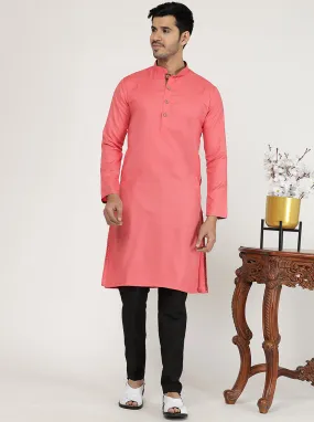 Candy Pink Solid Silk Blend Kurta for Men