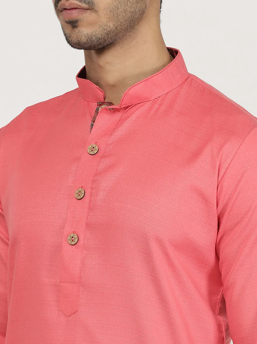 Candy Pink Solid Silk Blend Kurta for Men