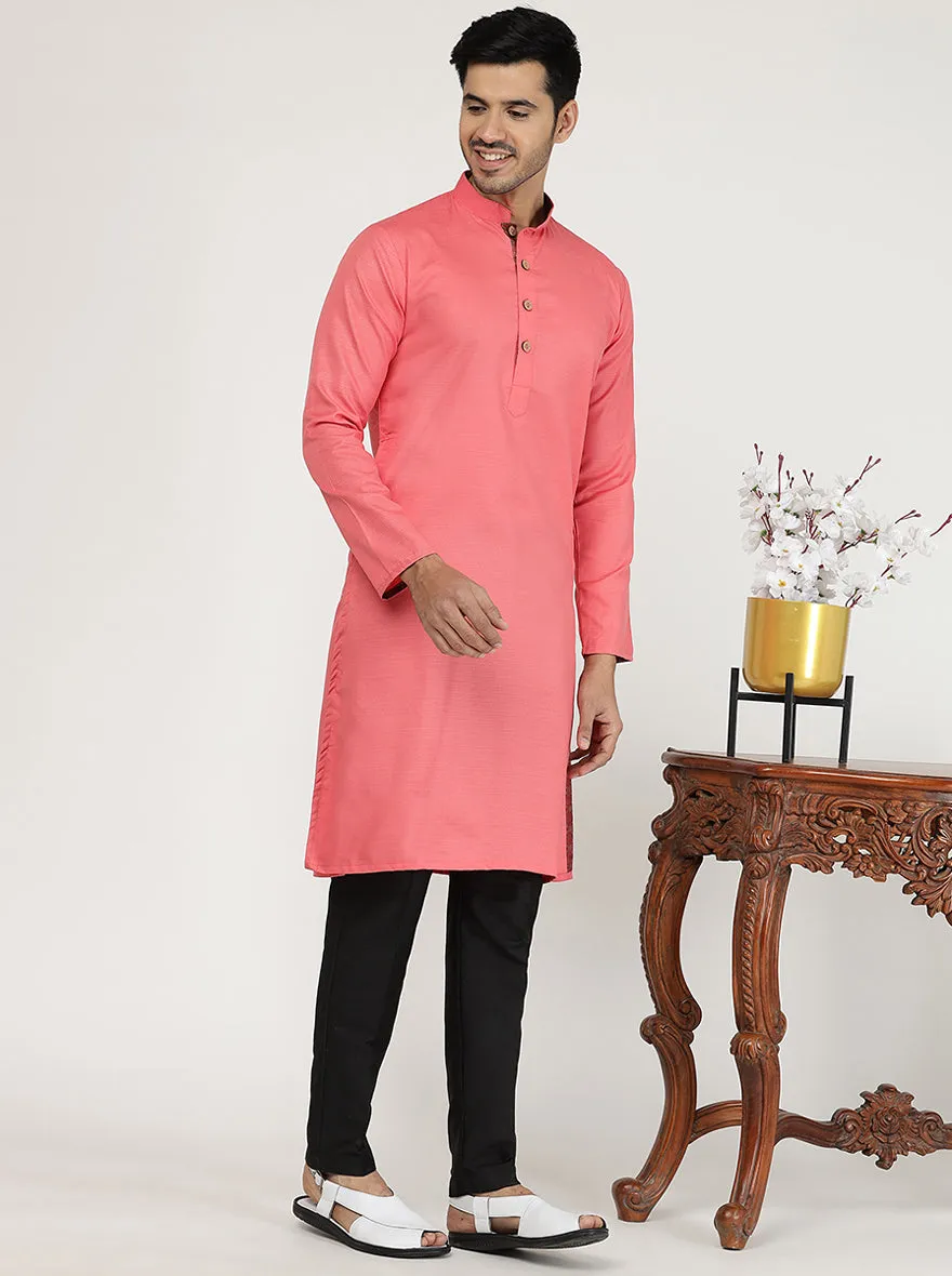 Candy Pink Solid Silk Blend Kurta for Men