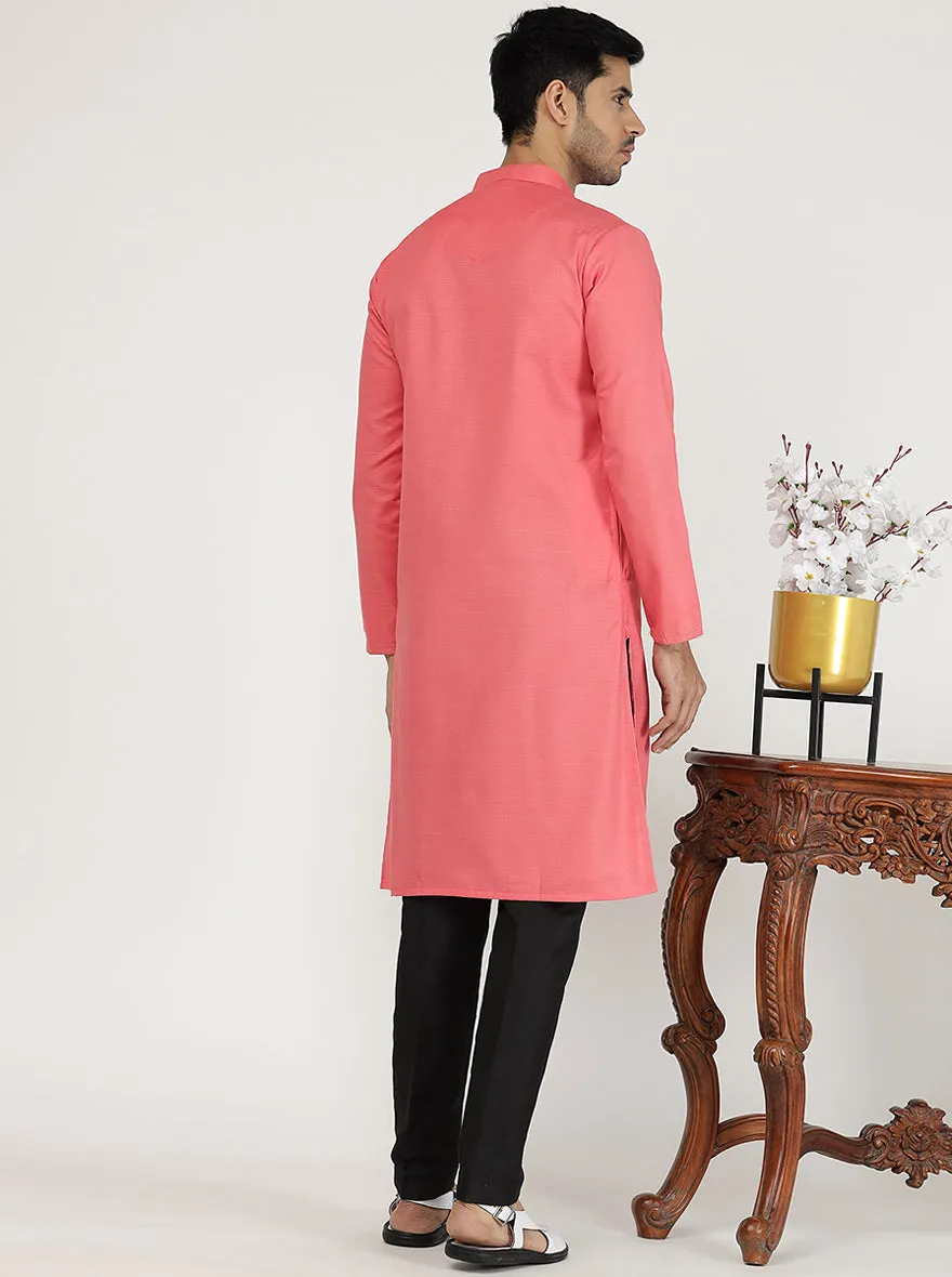 Candy Pink Solid Silk Blend Kurta for Men