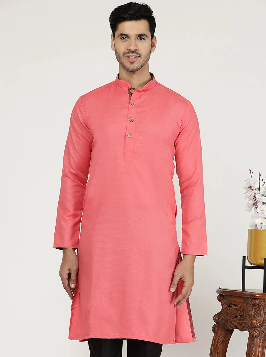 Candy Pink Solid Silk Blend Kurta for Men