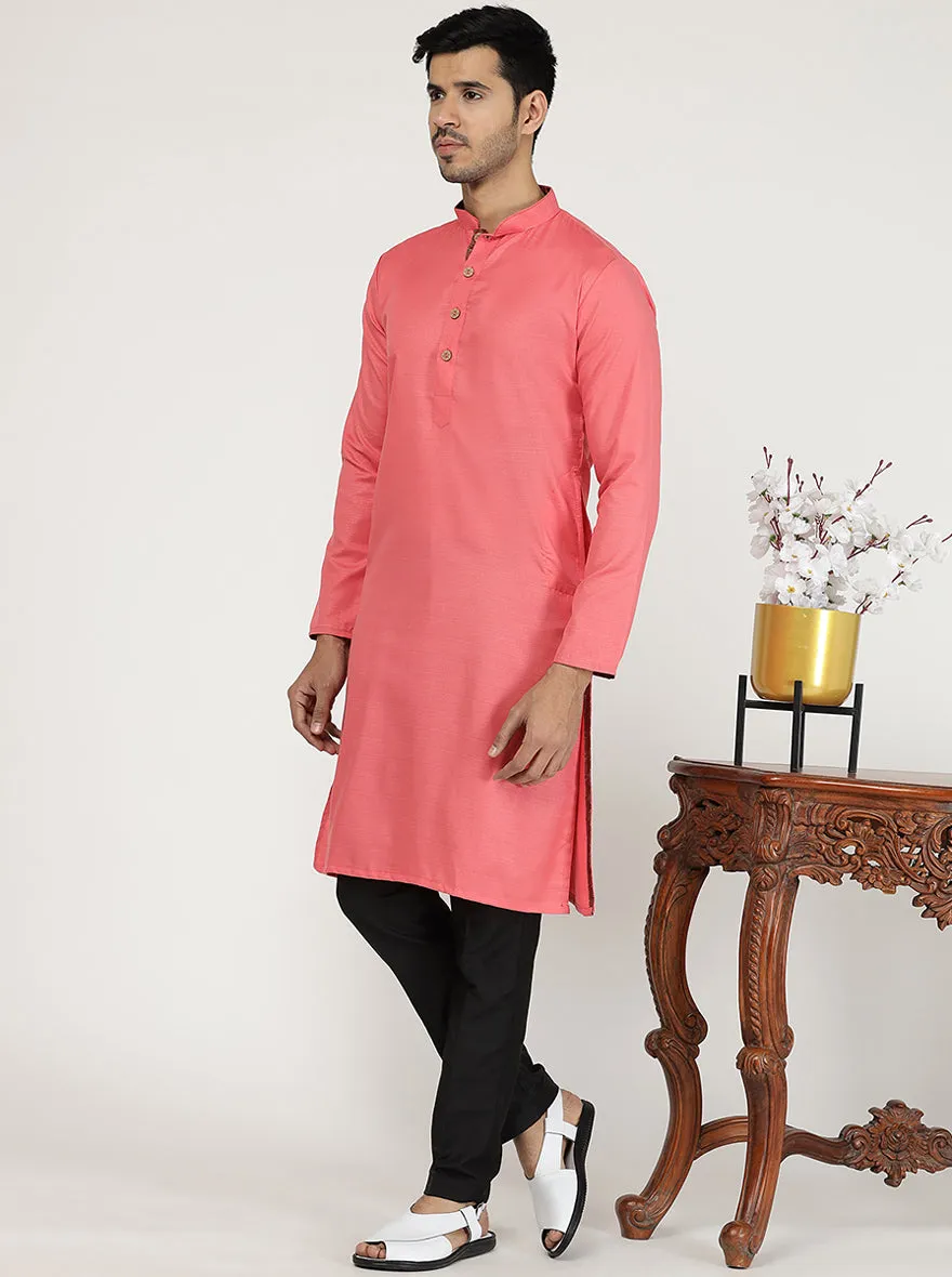 Candy Pink Solid Silk Blend Kurta for Men