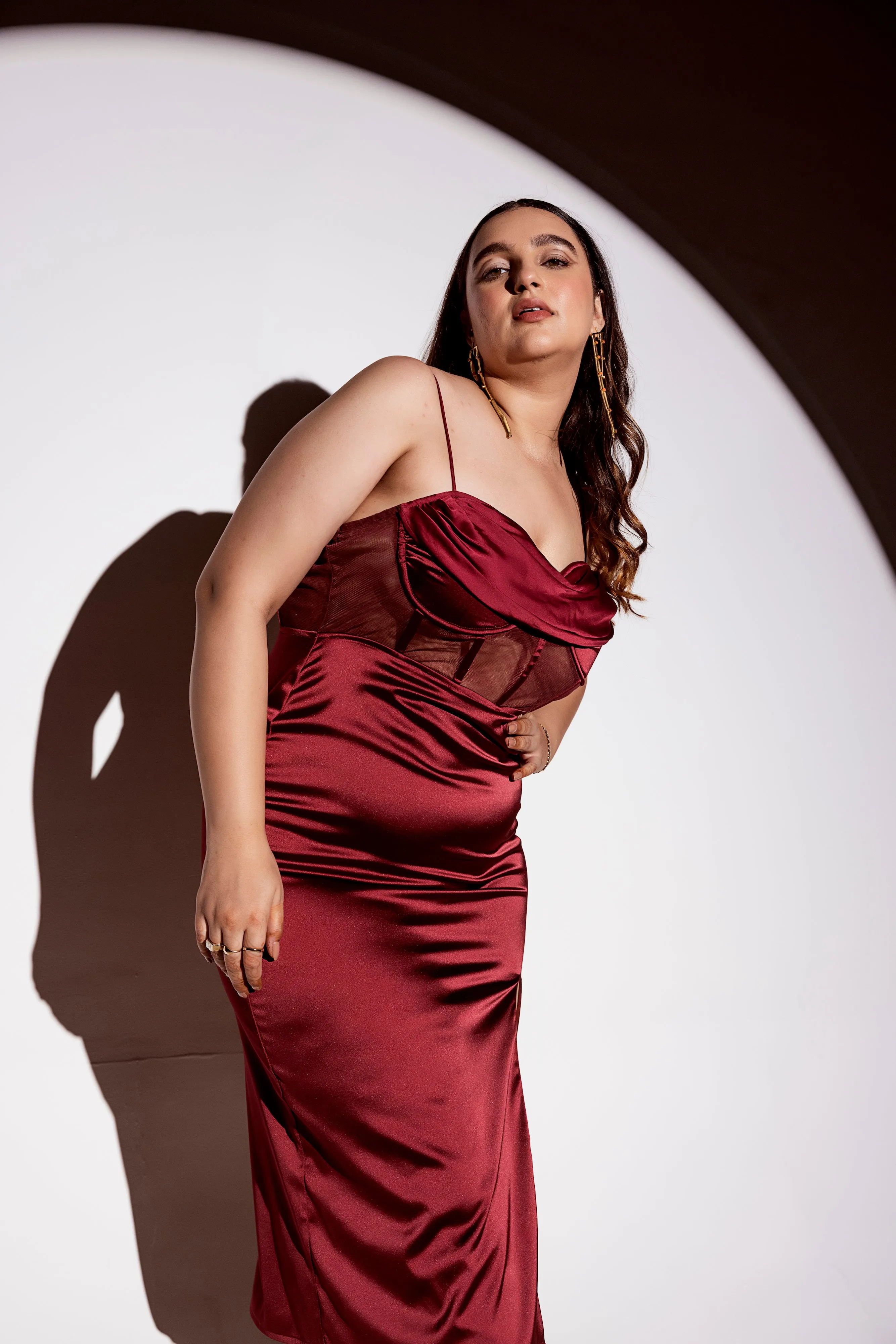 Chrissy Burgundy Satin Corset Dress