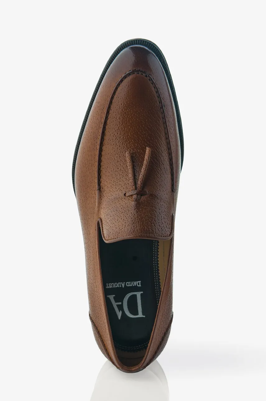 David August Pebble Grain Leather Belgian Loafer in Peccary Tobacco