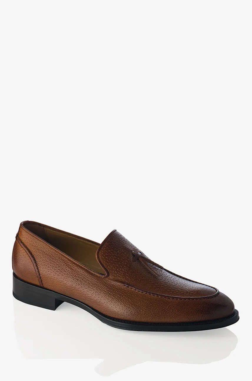 David August Pebble Grain Leather Belgian Loafer in Peccary Tobacco