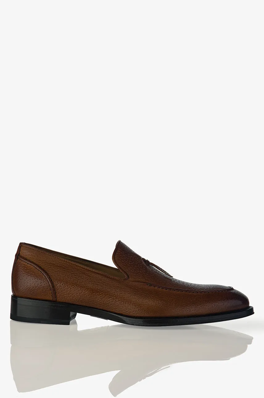 David August Pebble Grain Leather Belgian Loafer in Peccary Tobacco