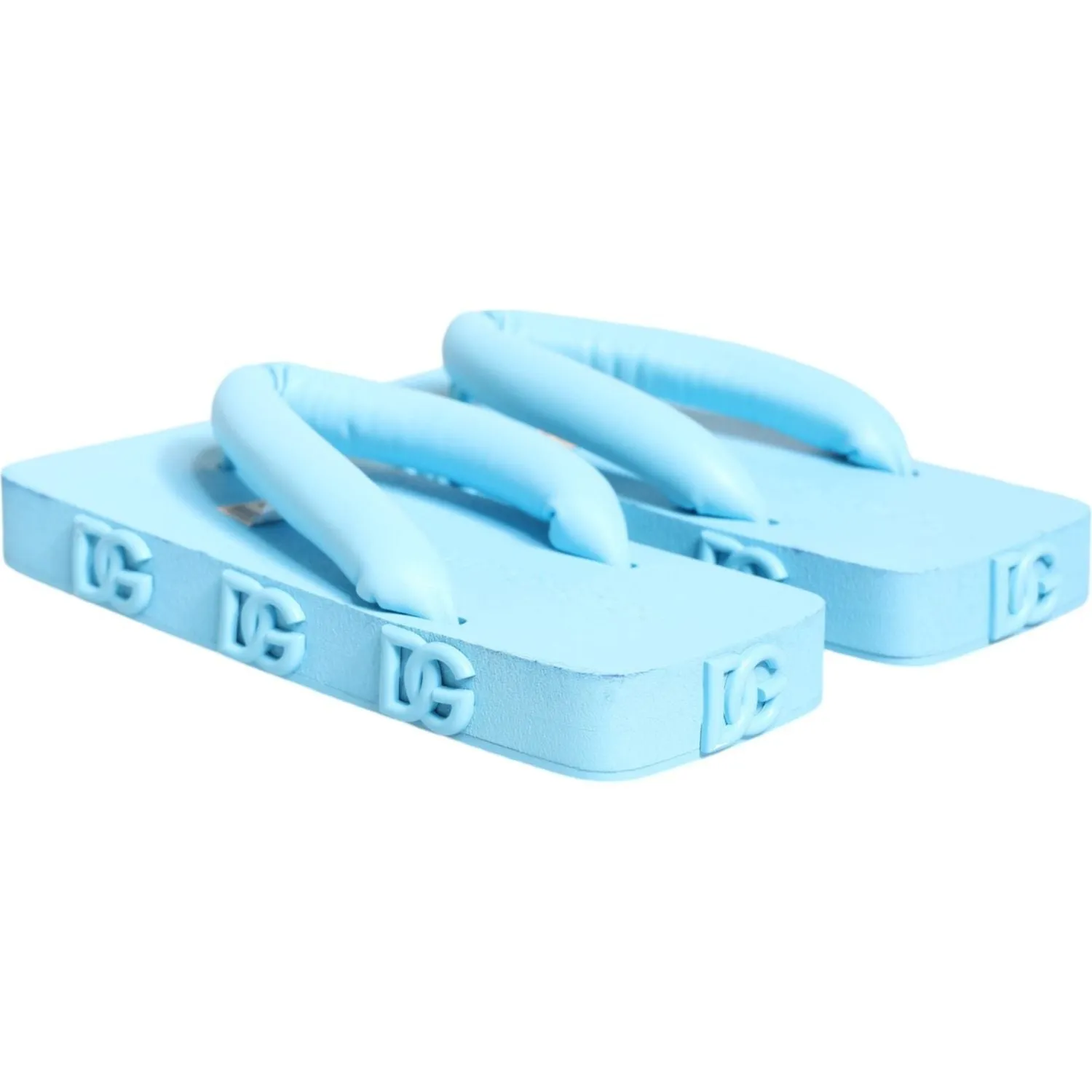 Dolce & Gabbana Light Blue Rubber Slides Flats Sandals Shoes