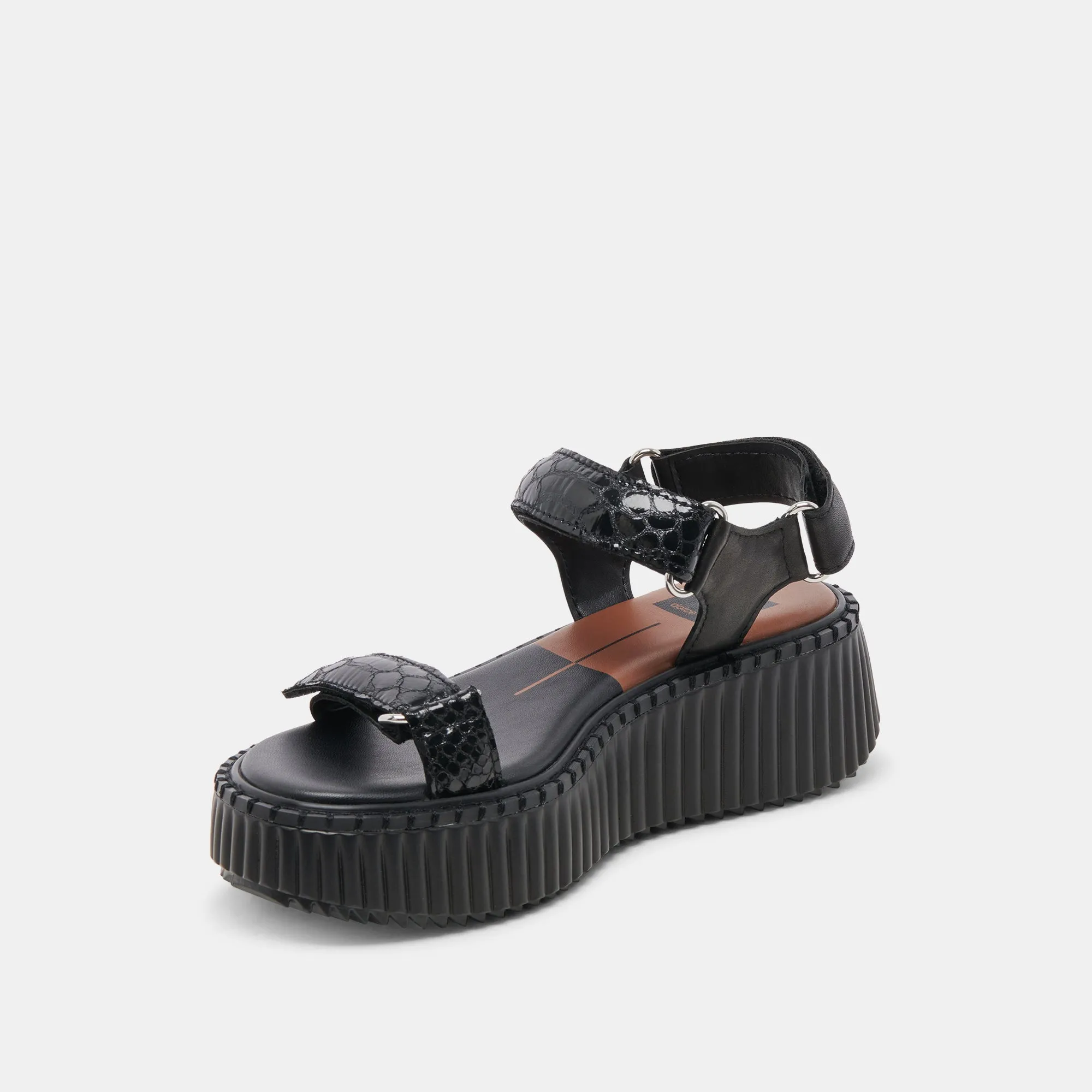 Dolce Vita Debra Sandals in Midnight Embossed Leather