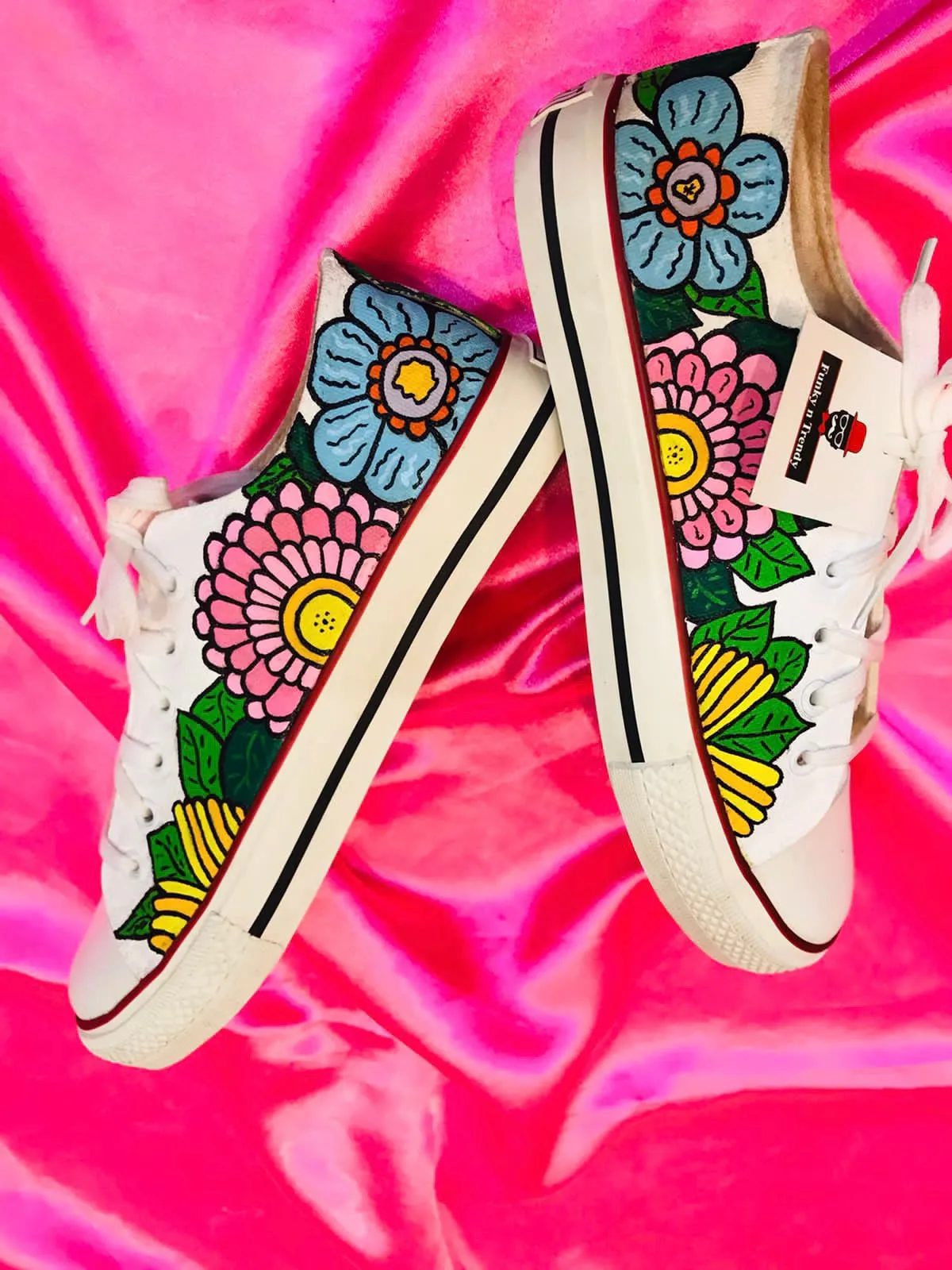 Funky N Trendy hand painted water resistant floral art theme multi colored unisex shoes