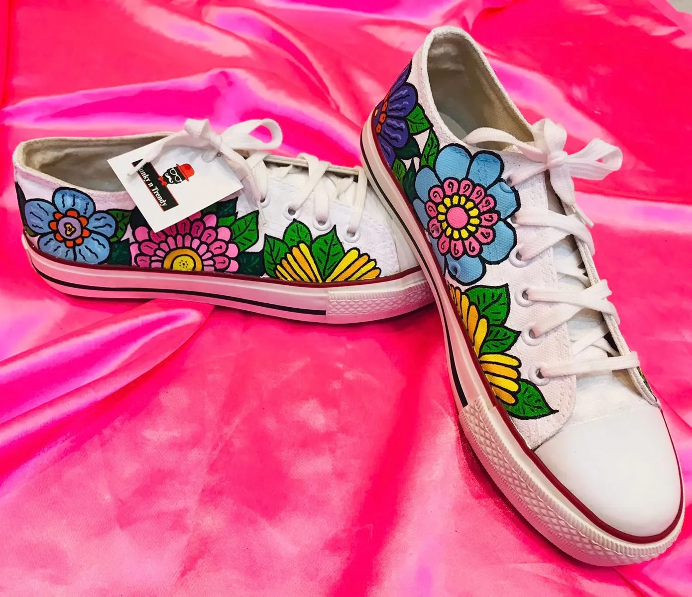 Funky N Trendy hand painted water resistant floral art theme multi colored unisex shoes