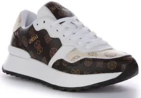 Guess Vinsa Trainer In White Brown For Women