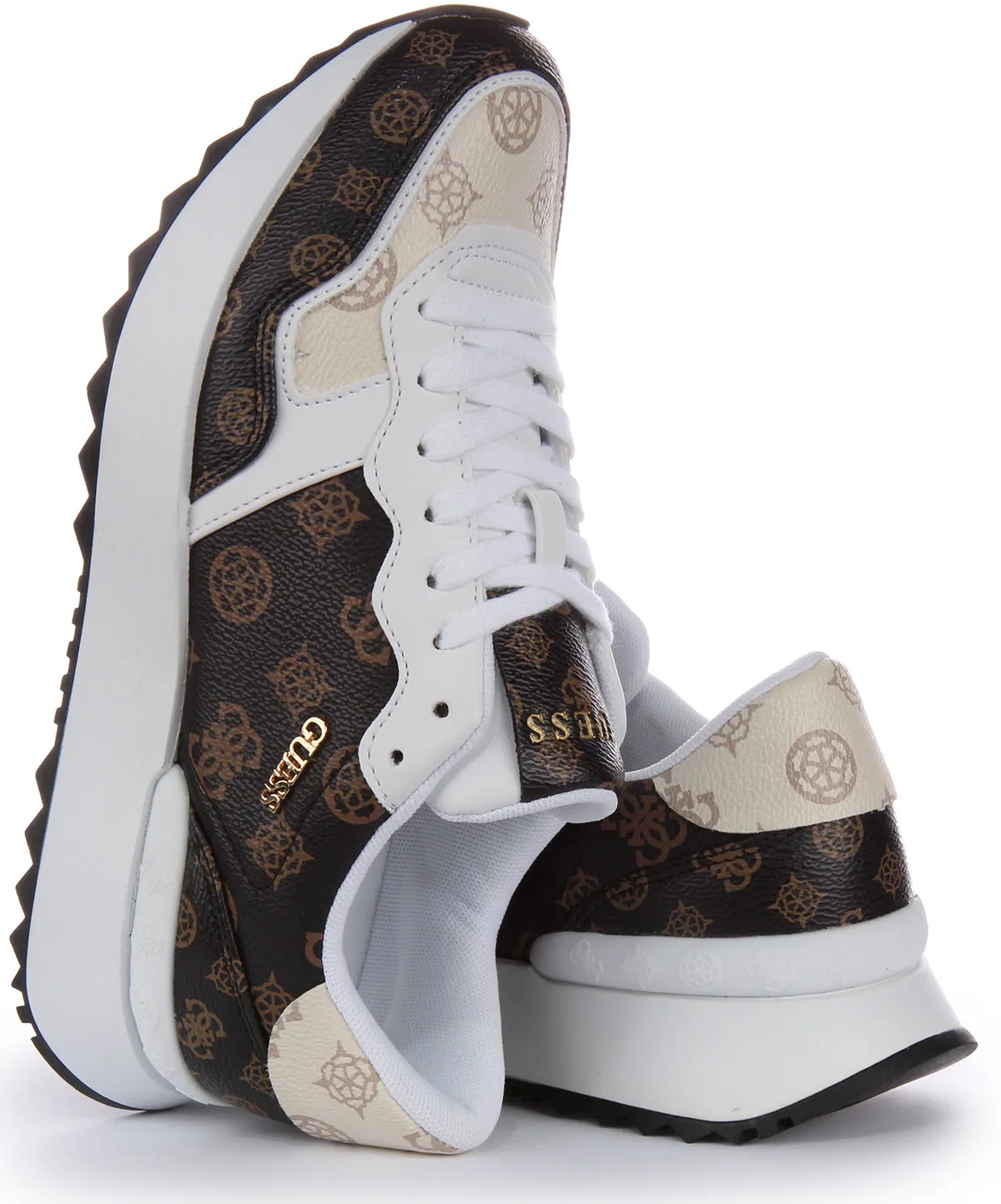 Guess Vinsa Trainer In White Brown For Women