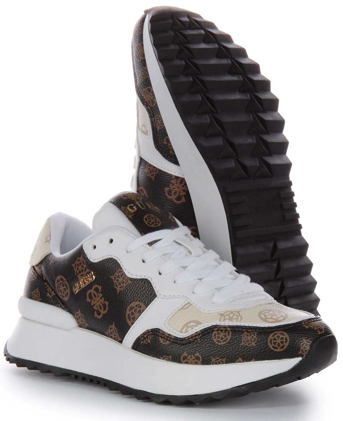 Guess Vinsa Trainer In White Brown For Women