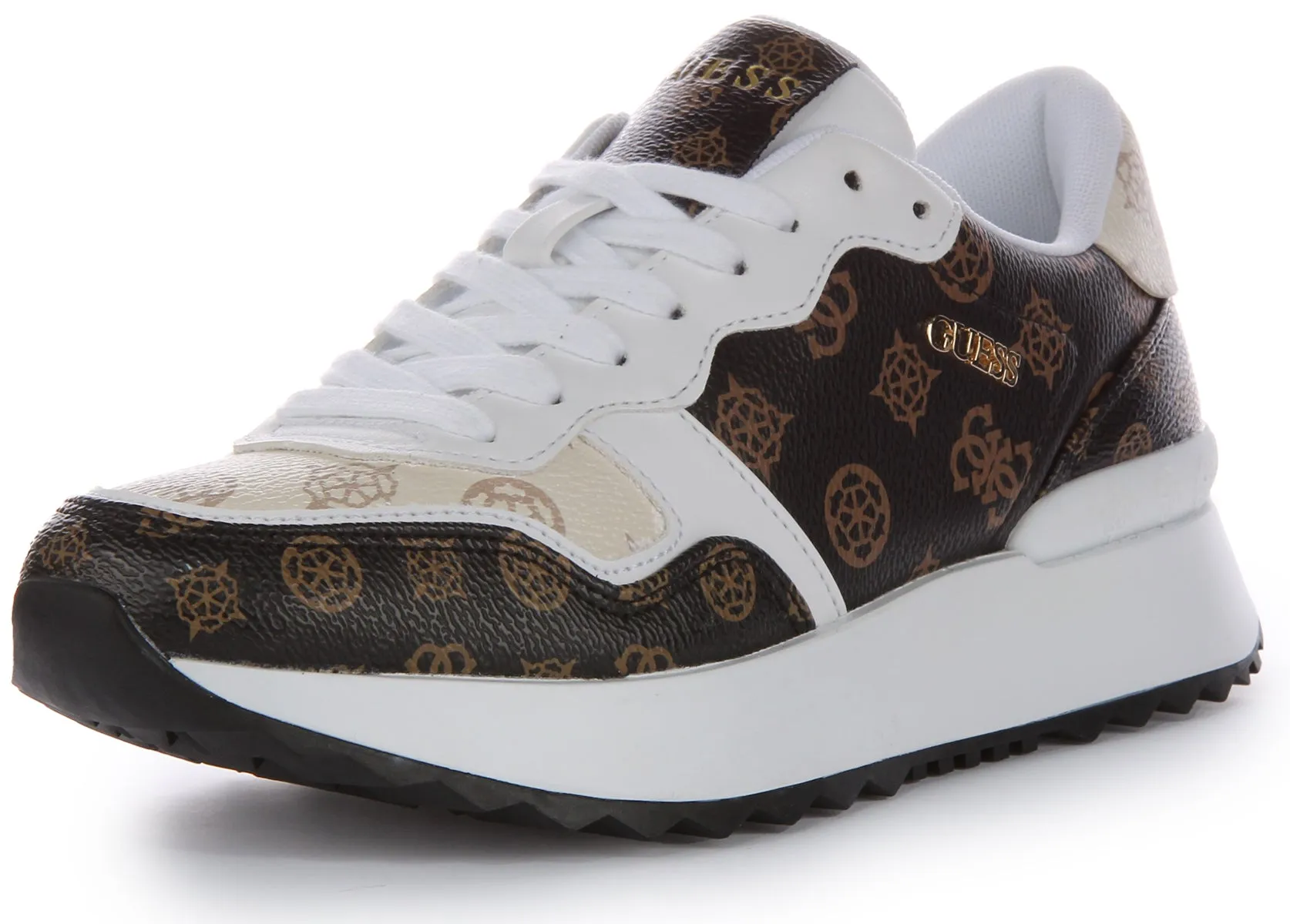 Guess Vinsa Trainer In White Brown For Women