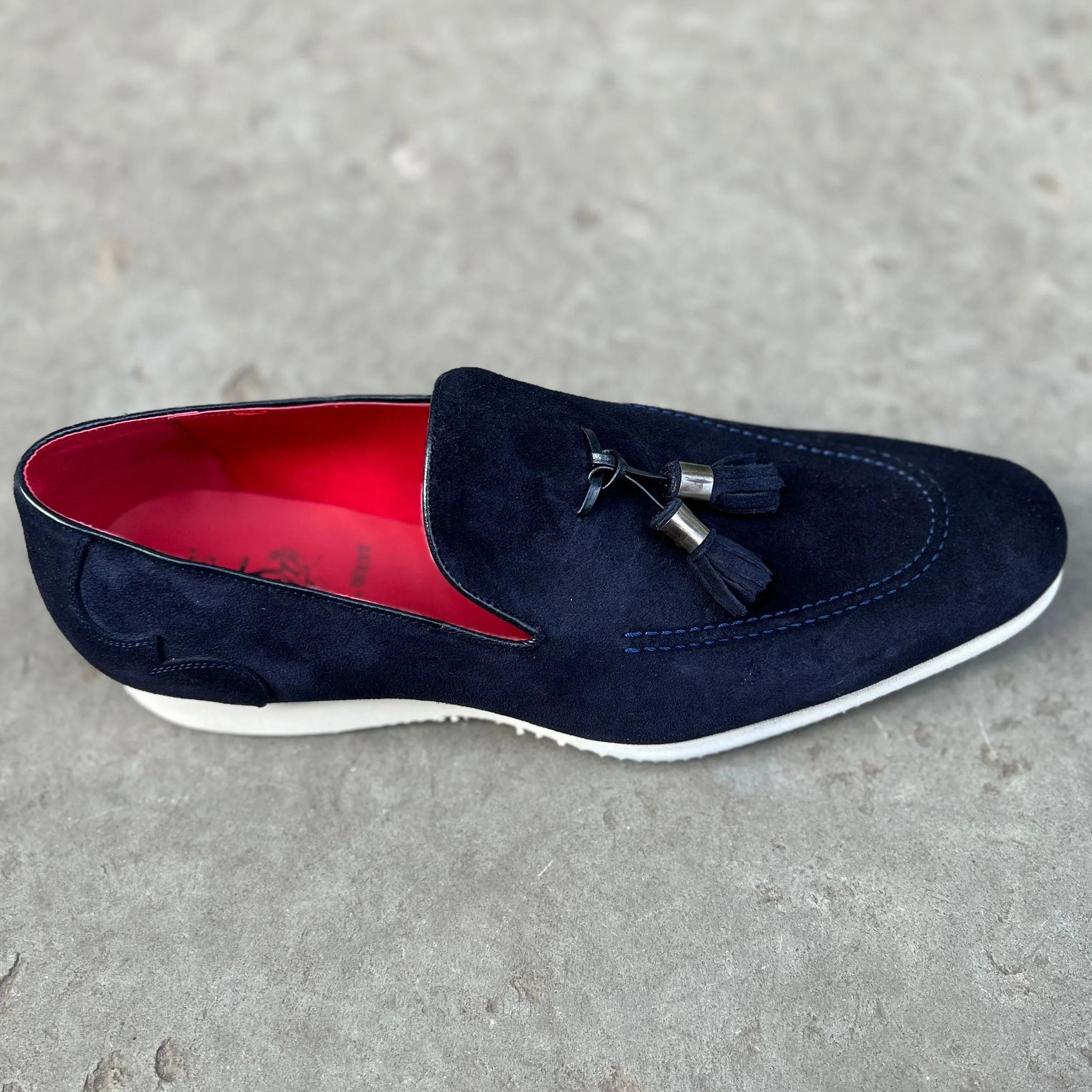 Jeffery West Texas Tassle Loafer Dark Blue Velour