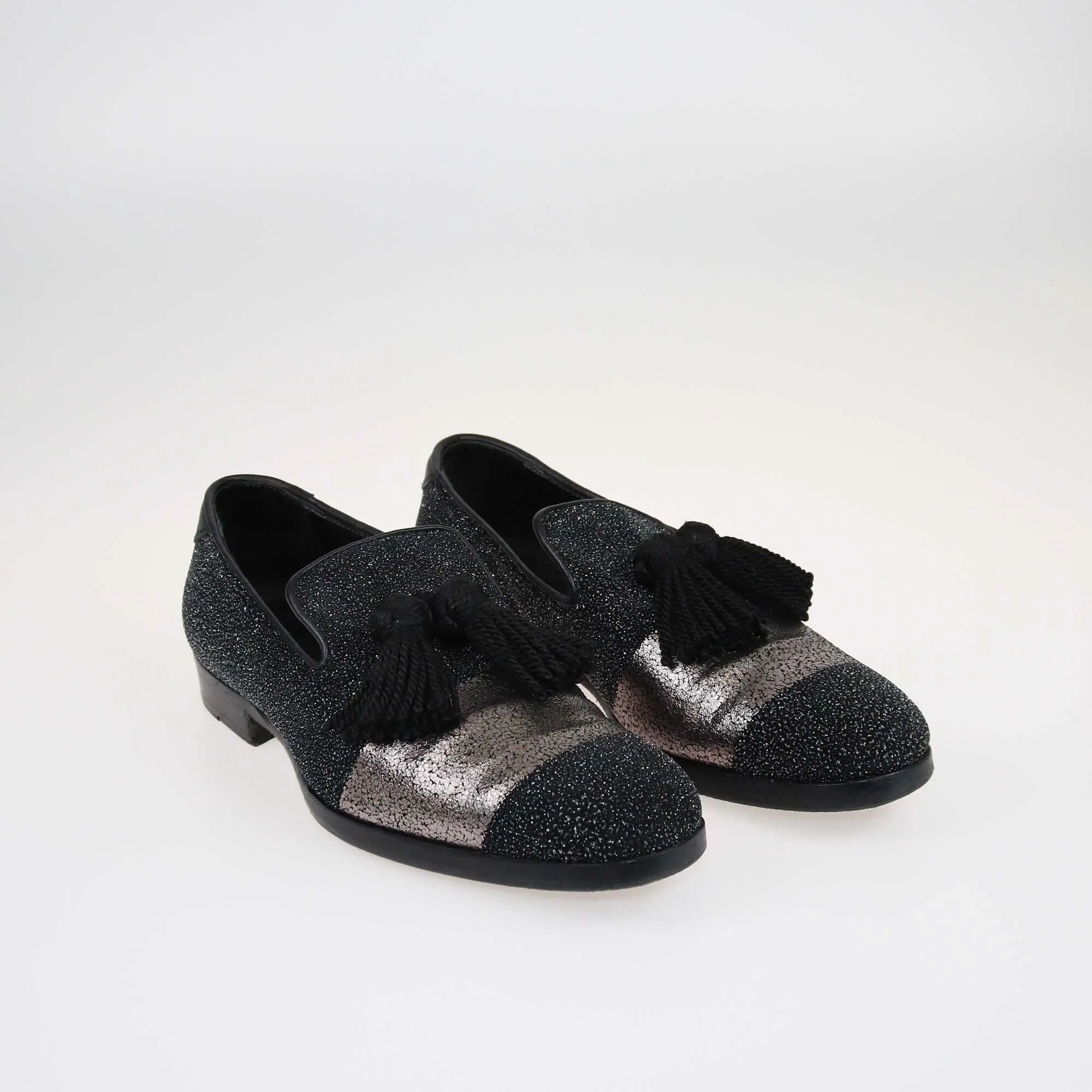 Jimmy Choo Black/Bronze Glitter Effect Foxley Loafers