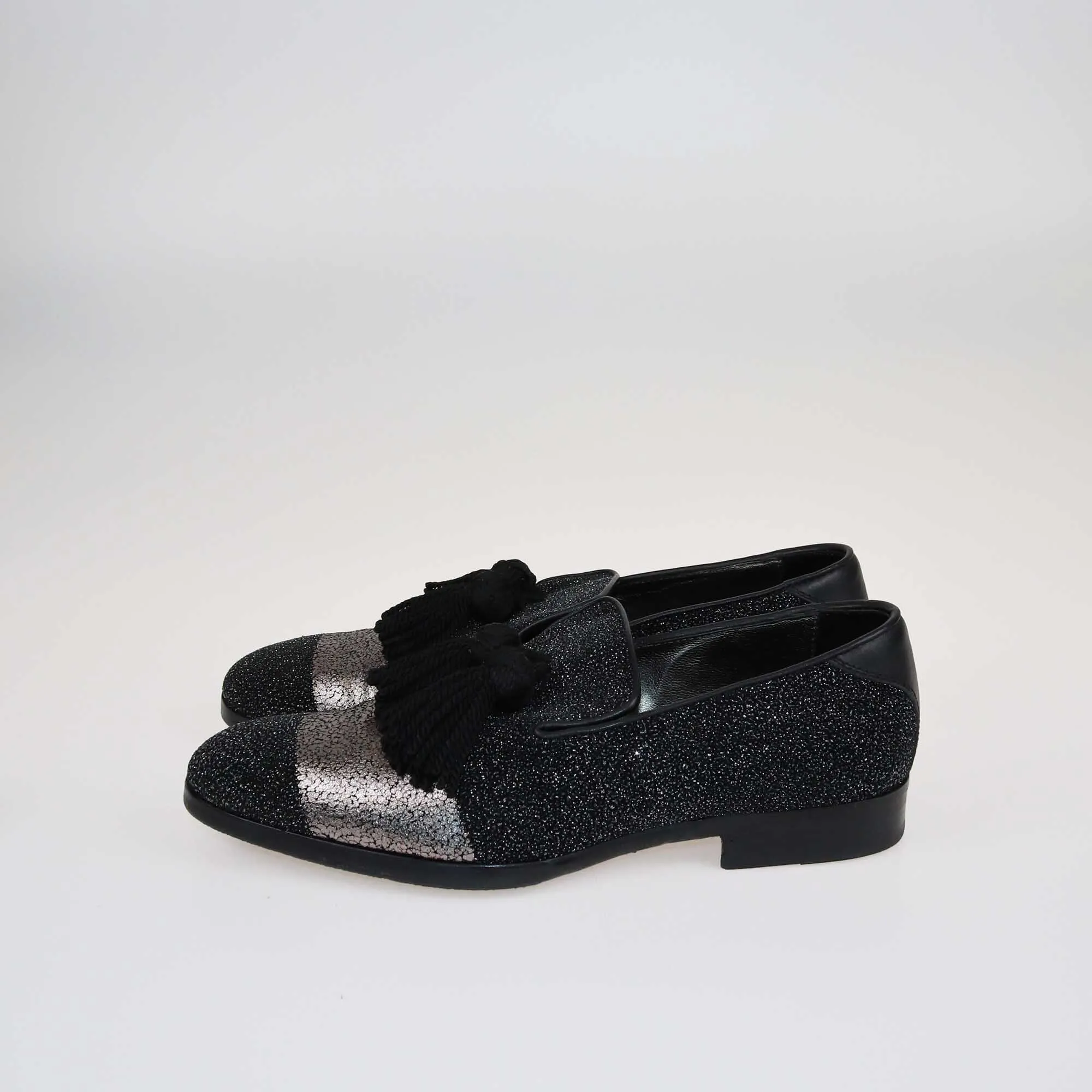 Jimmy Choo Black/Bronze Glitter Effect Foxley Loafers