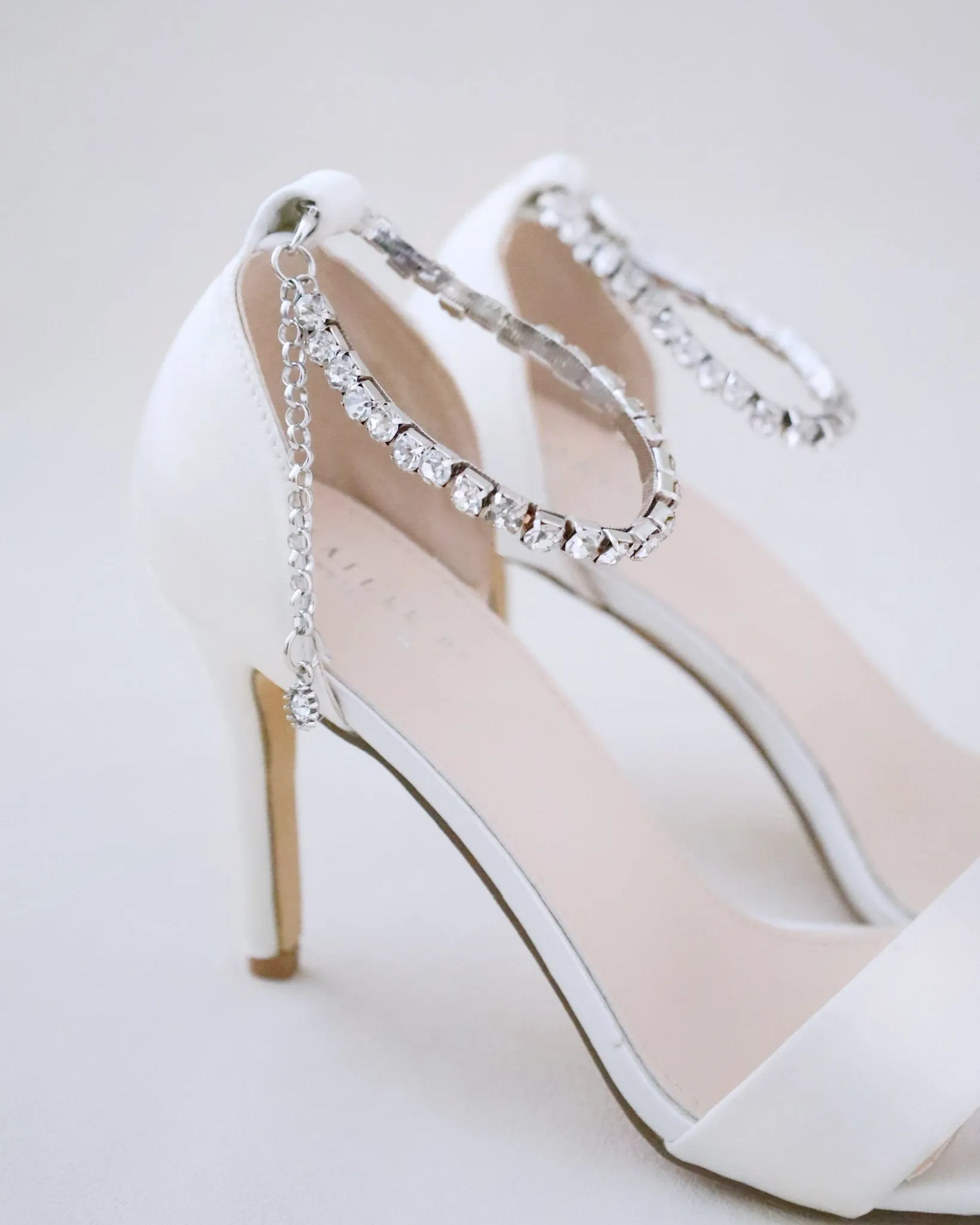 JOSKAA 2024 New Fashion High Heel Satin High Heel Wedding Sandals with Eternity Rhinestones Strap