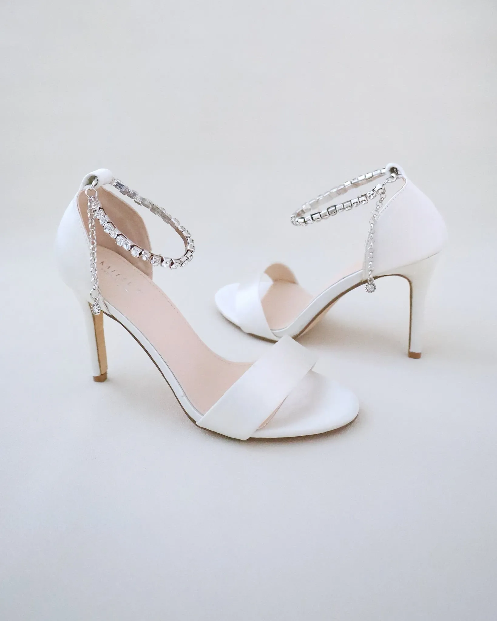 JOSKAA 2024 New Fashion High Heel Satin High Heel Wedding Sandals with Eternity Rhinestones Strap