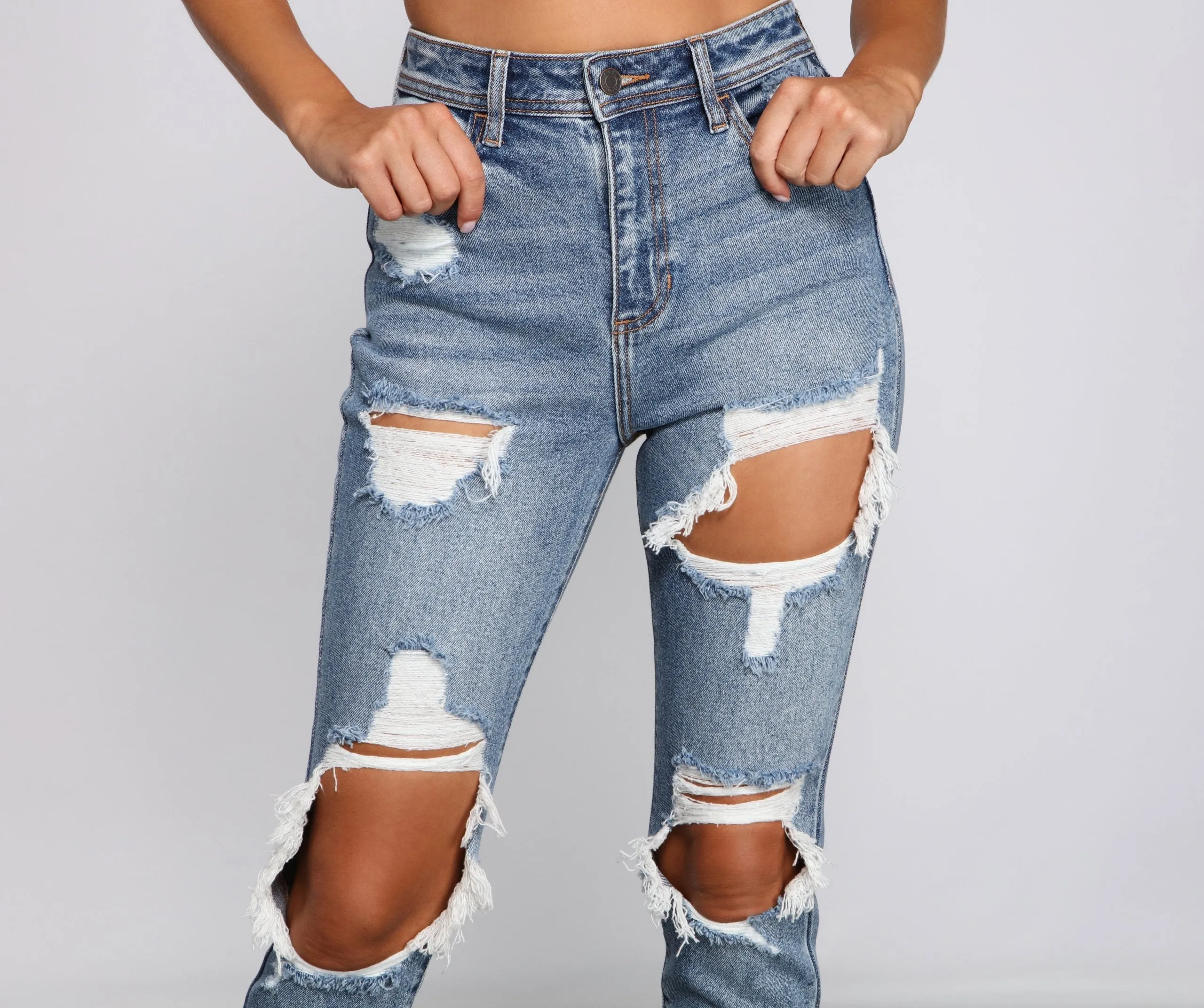 KittenAlarm - Trendy Destructed High-Rise Skinny Jeans