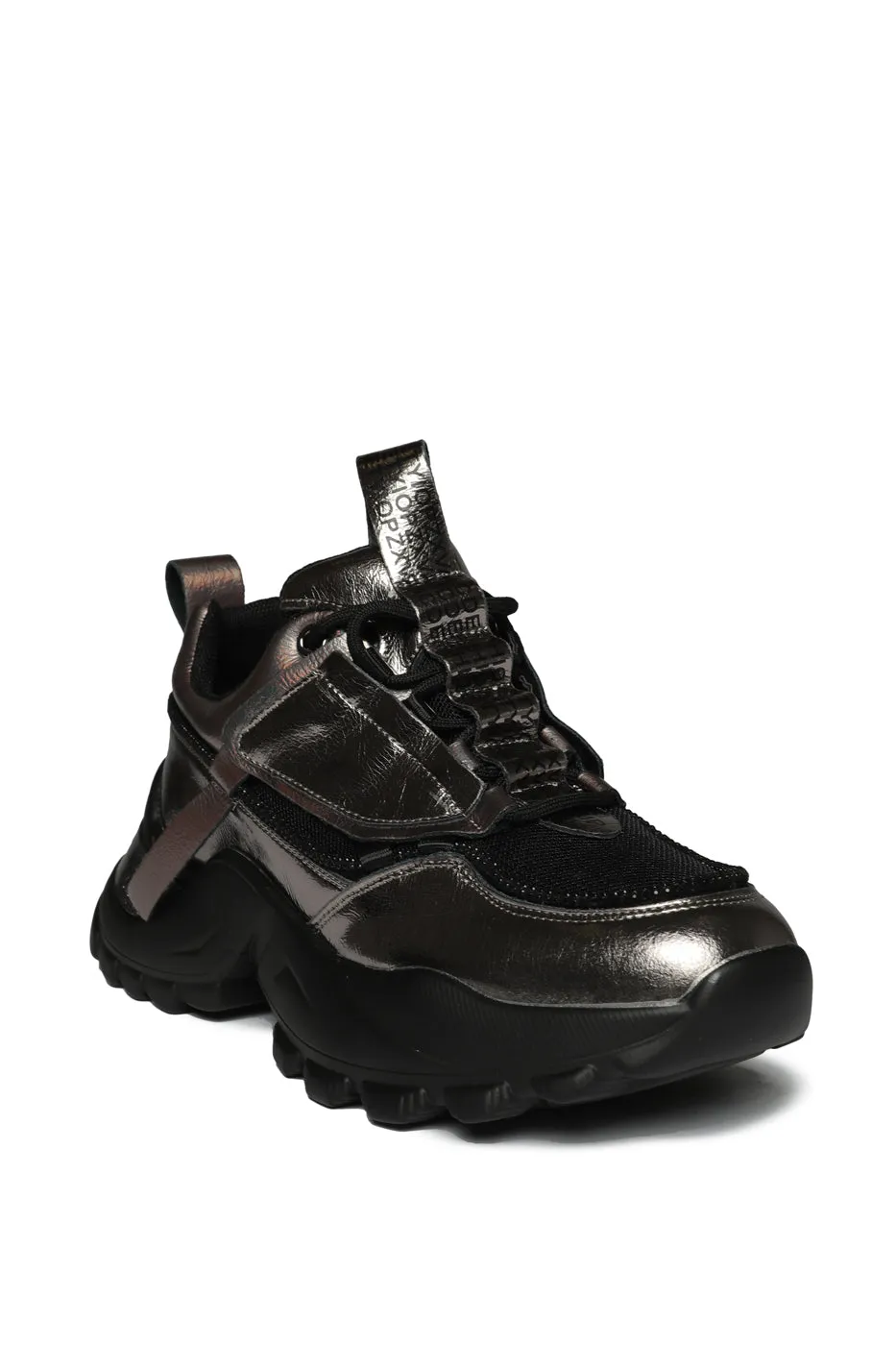 Metallic Chunky Lace-Up Sneakers - Bronze