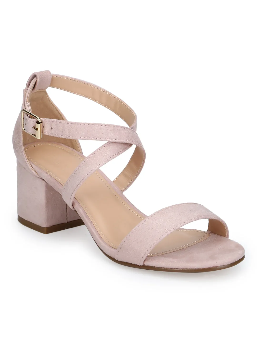 Nude Micro Crossover Strap Low Block Heels