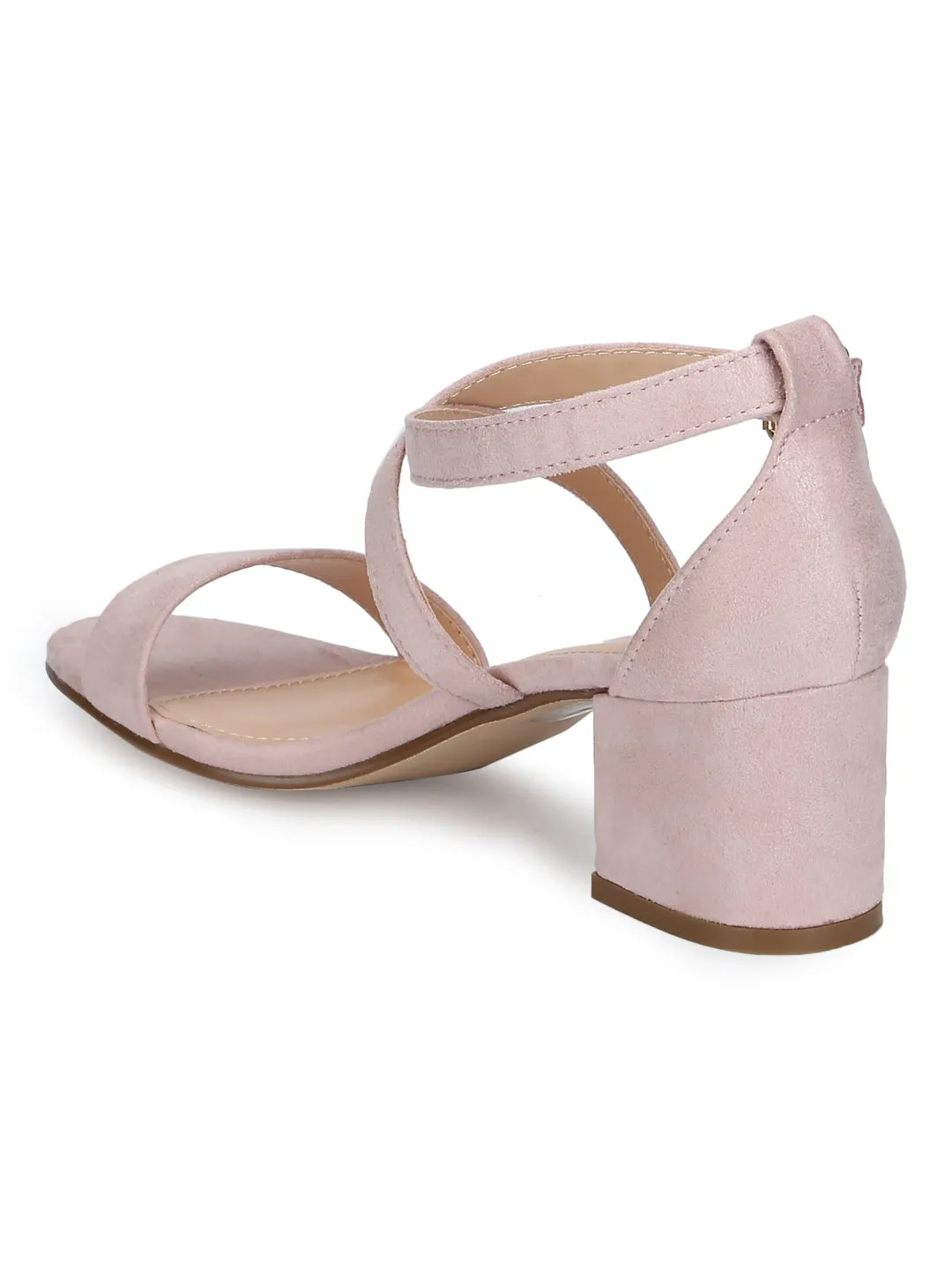 Nude Micro Crossover Strap Low Block Heels