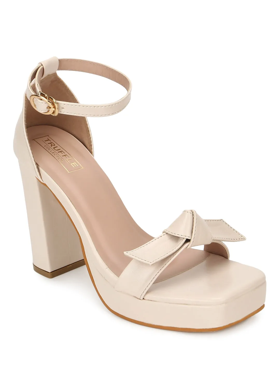 Nude PU Bow Detail High Block Heels (TC-SLC-N1107-NUD)