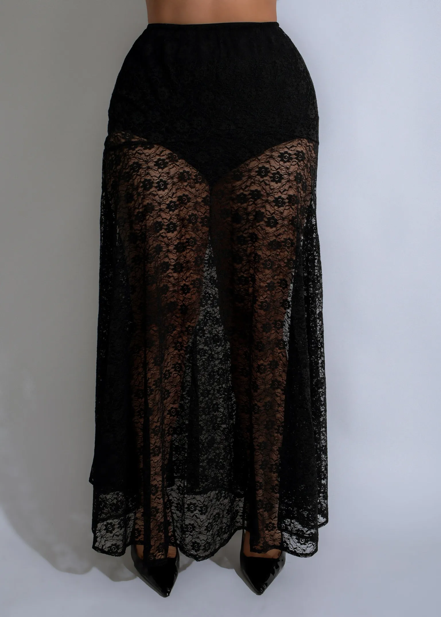 Shadow Bloom Lace Skirt Black