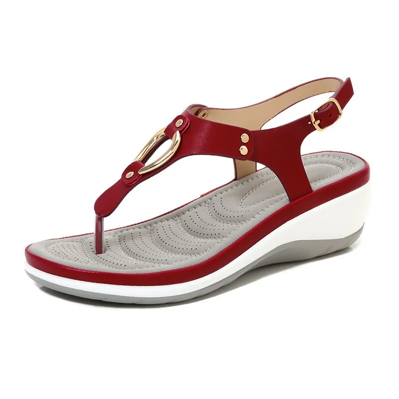 SHIDIWEIKE Super Comfy Low Wedge Sandal Shoes