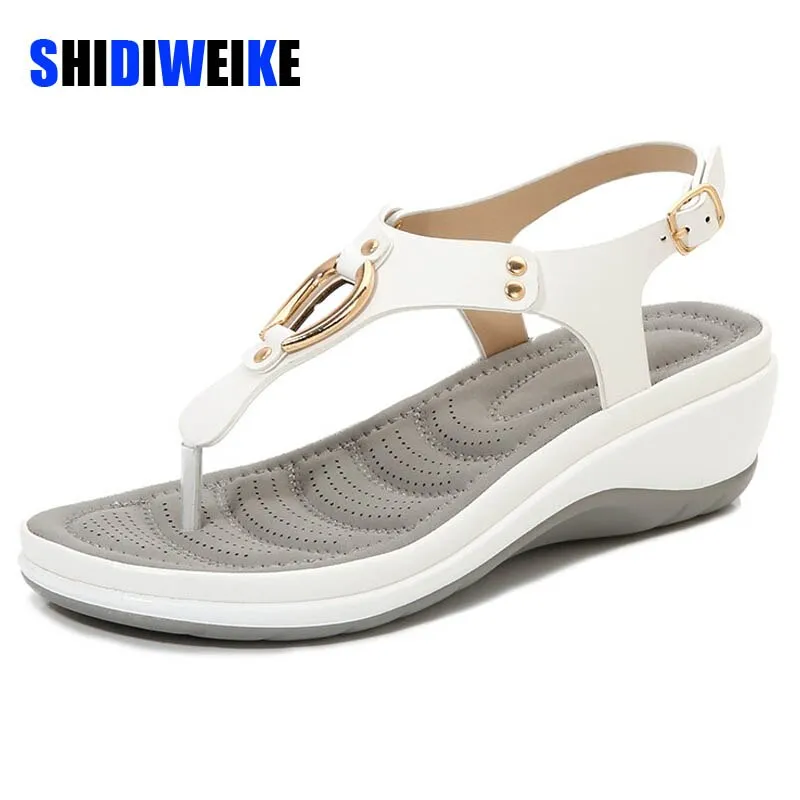 SHIDIWEIKE Super Comfy Low Wedge Sandal Shoes