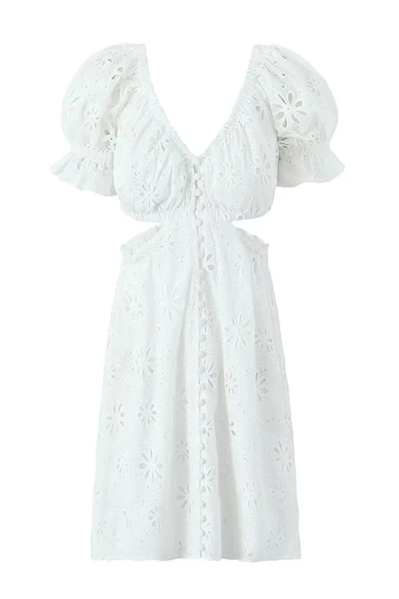 Sweetly Romantic Graceful Eyelet Mini Dress