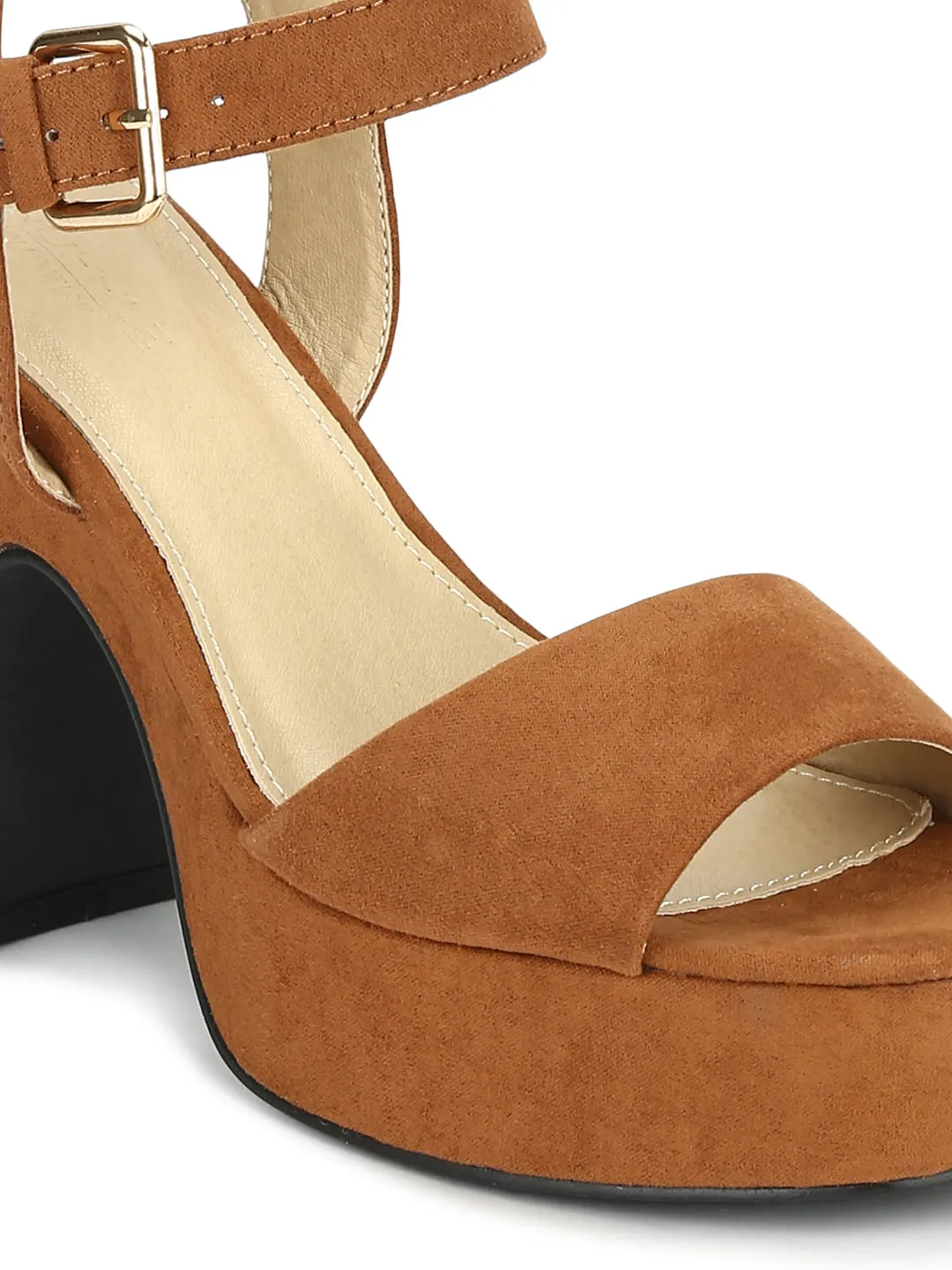 Tan Micro Wooden Platform Block Heels