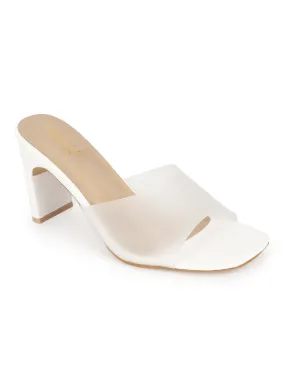 White PU Perspex Slim Block Heel Clear Mules (TC-SLC-B-74-WHT)