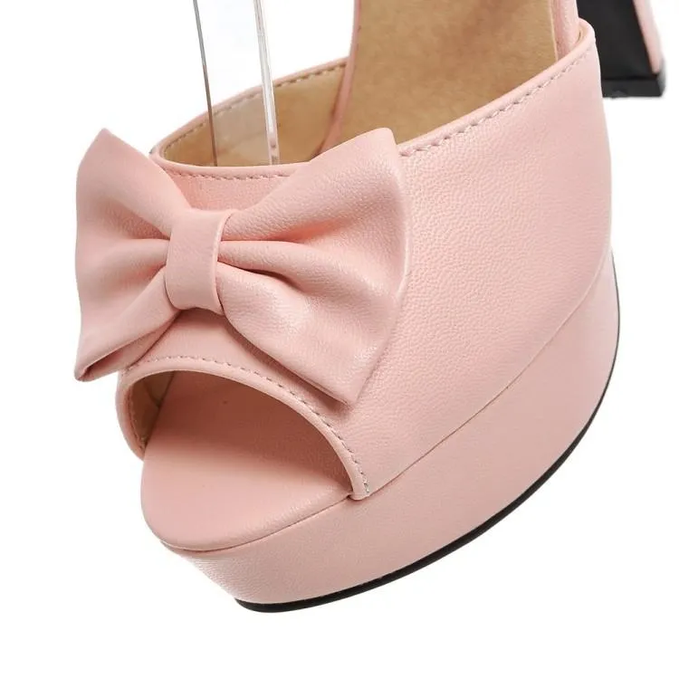 Women chunky high heel peep toe platform bow sandals