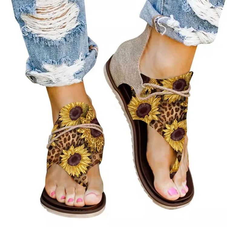 Women color block flower print clip toe back zipper light beach sandals