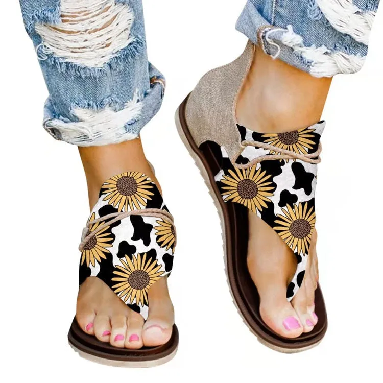 Women color block flower print clip toe back zipper light beach sandals