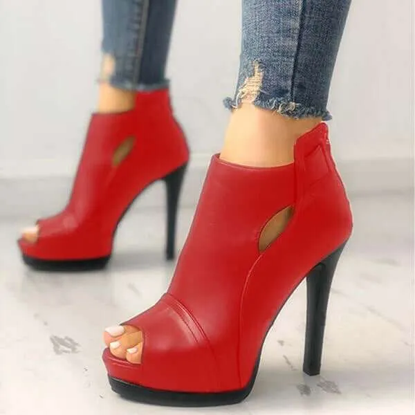 Women Hollow Square Heel Office Shoes Platform Breathable Boots