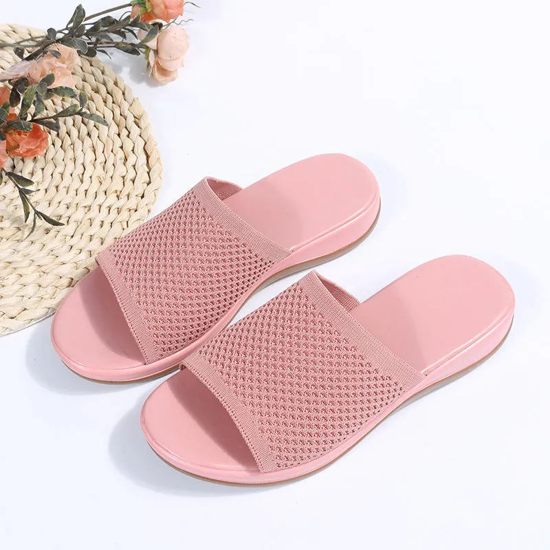 Women knit one strap peep toe slide beach sandals