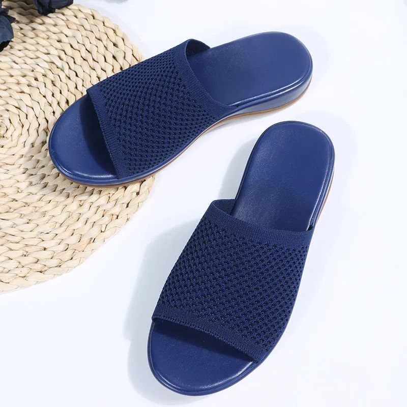 Women knit one strap peep toe slide beach sandals