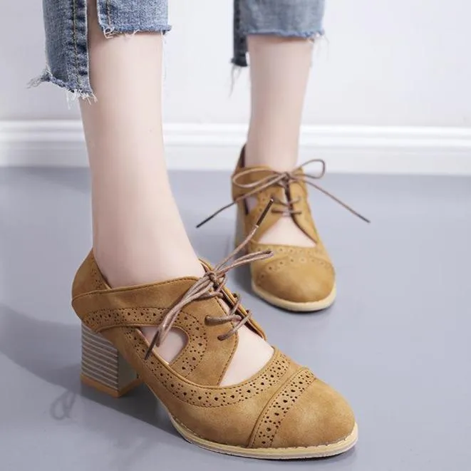 Women pointed toe summer lace up vintage chunky sandals