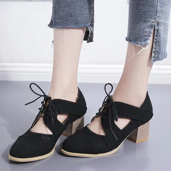 Women pointed toe summer lace up vintage chunky sandals