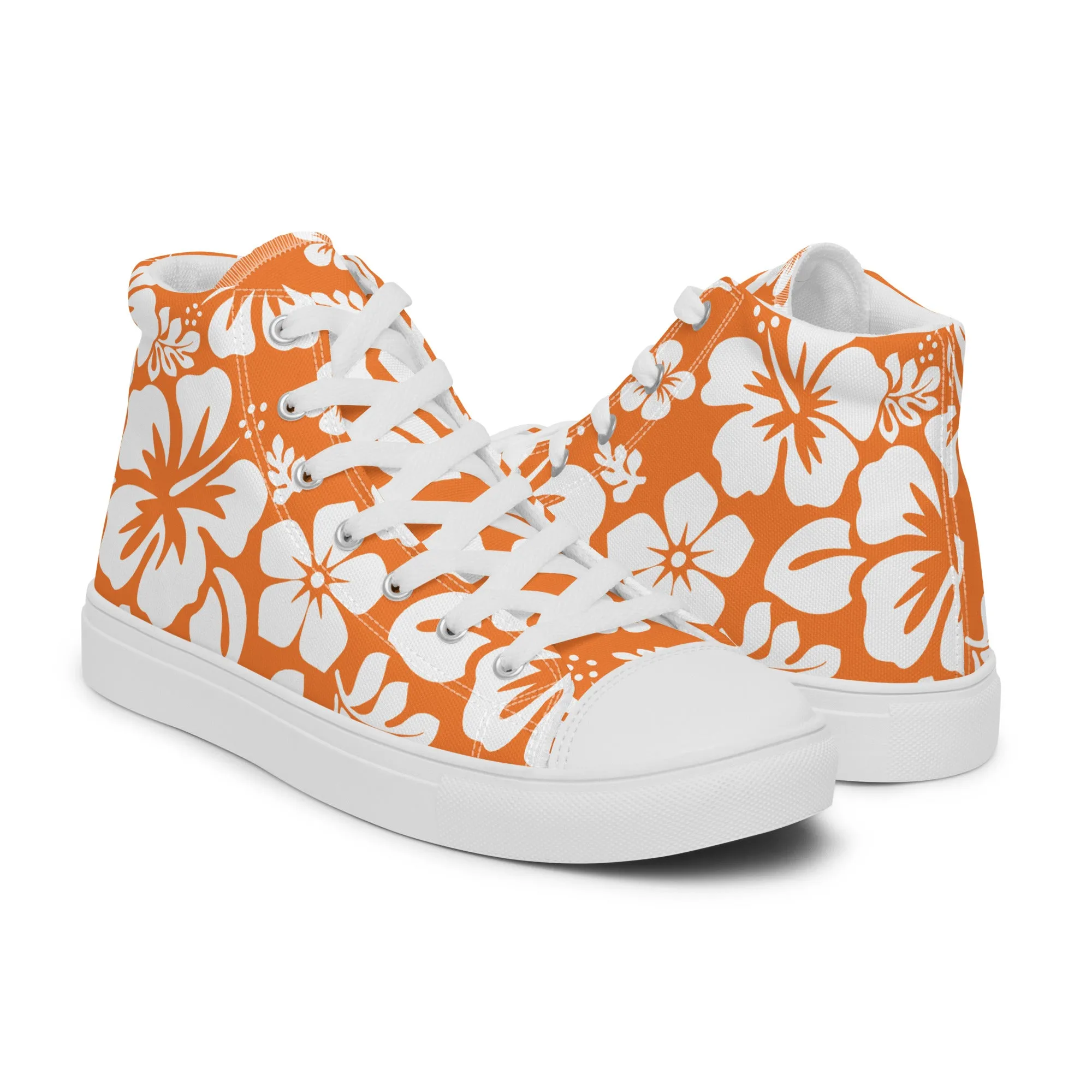 Women's Orange and White Hawaiian Print High Top Canvas Shoes